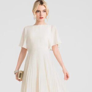 JJ's House  A-Line Scoop Asymmetrical Chiffon Wedding Dress with Pleats - NWT